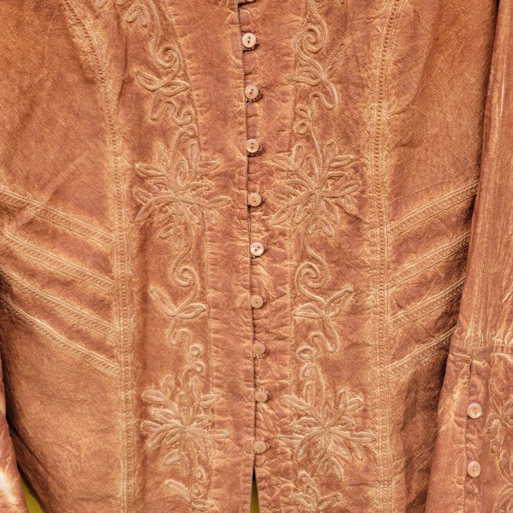 Inca Cottons Peruvian Embroidered Cotton Blouse L Boho Western Cottagecore - Picture 9 of 11